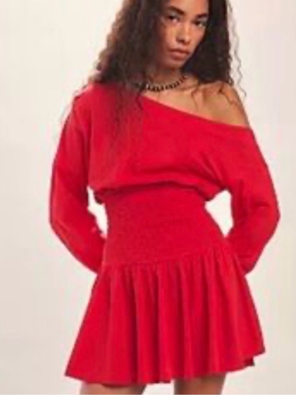 NWT FREE PEOPLE SCORCHING HOT LONG SLEEVE MINI DRESS FIERY RED